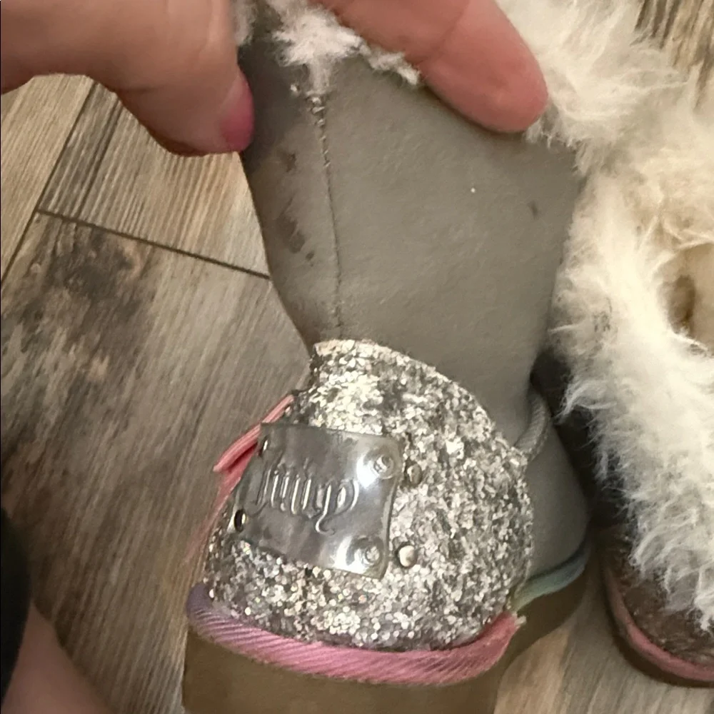 Juicy Couture Lil Coronado Gray Boots with Rhinestones & Rainbow Bow
